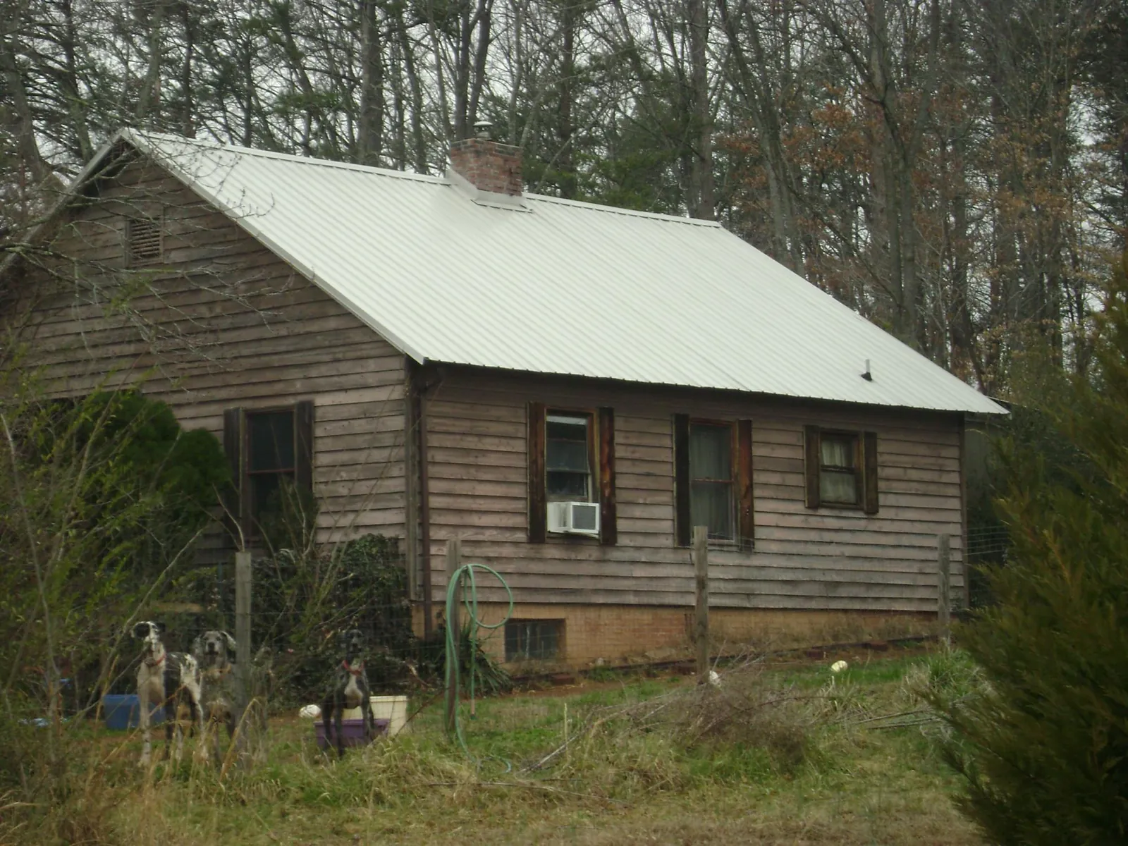 White metal roof on an old wood sided farmhouse, from a Metal Roof Installation job in Jay